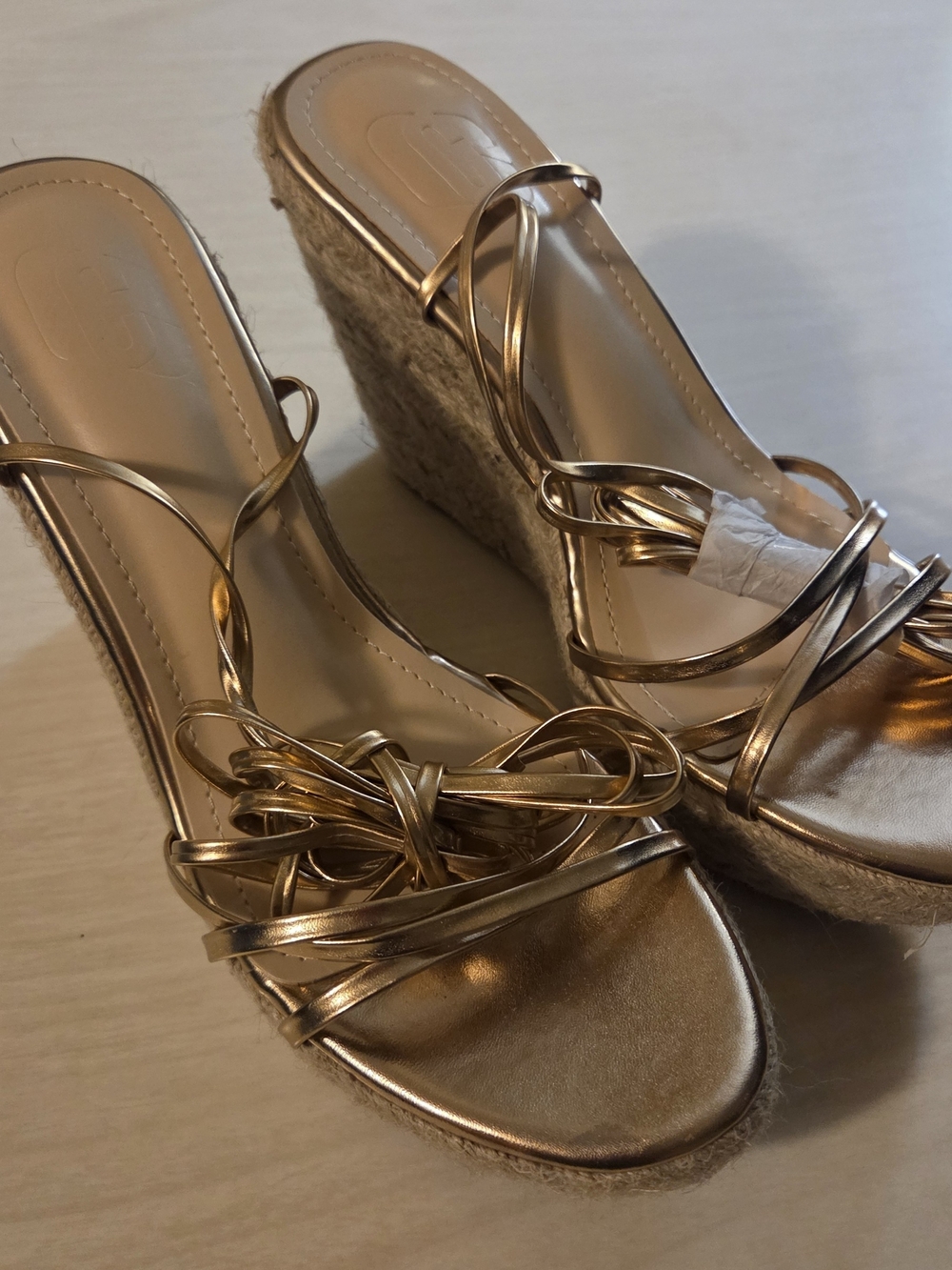 New Metallic Gold Strappy Wedge Sandals - Women's